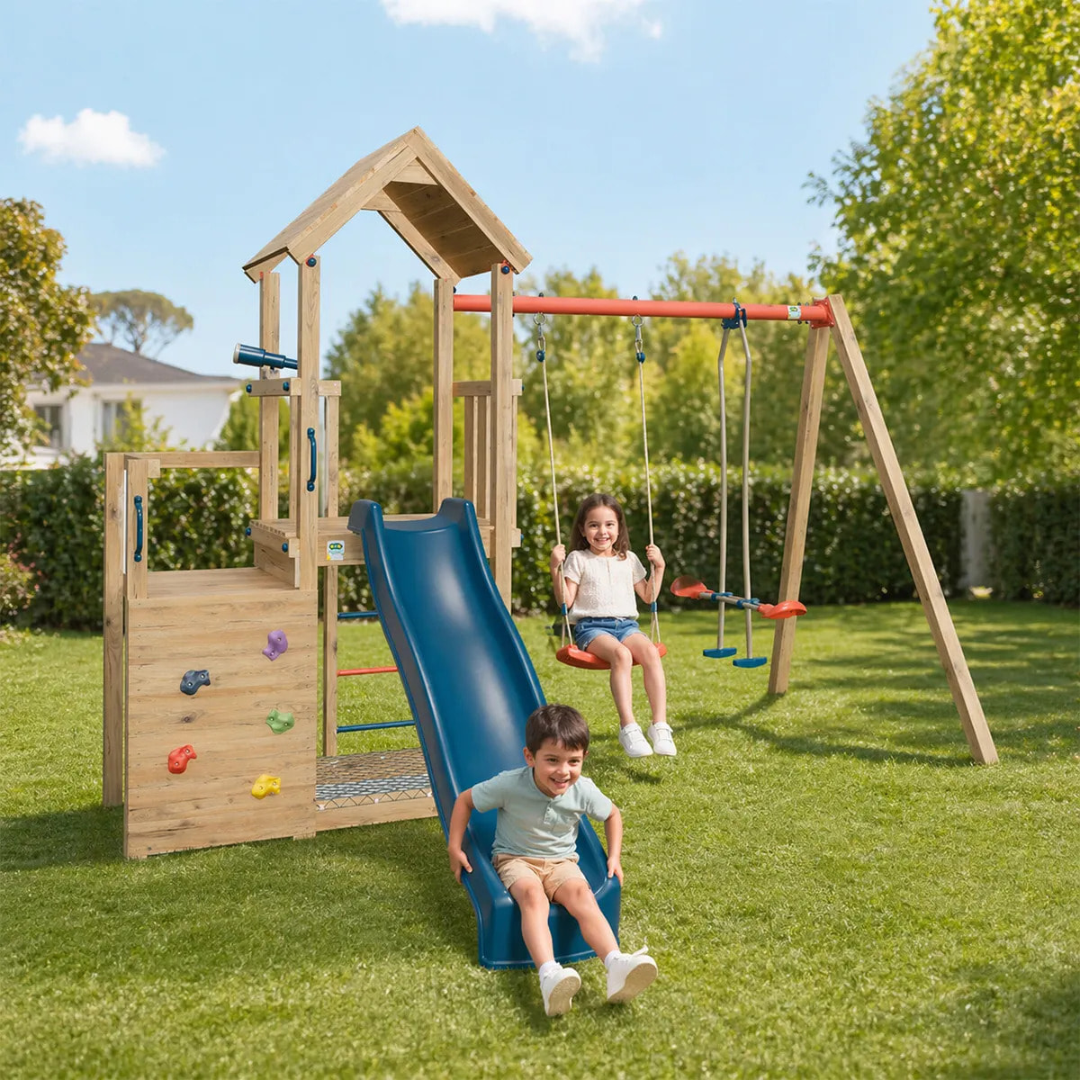Aire de jeux en bois poutre métal 2,30 m XCHANGE PLAYER