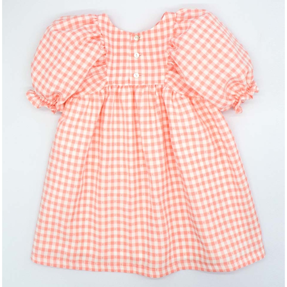 VESTIDO MANGAS ABULLONADAS VICHY PLUMETI ROSA