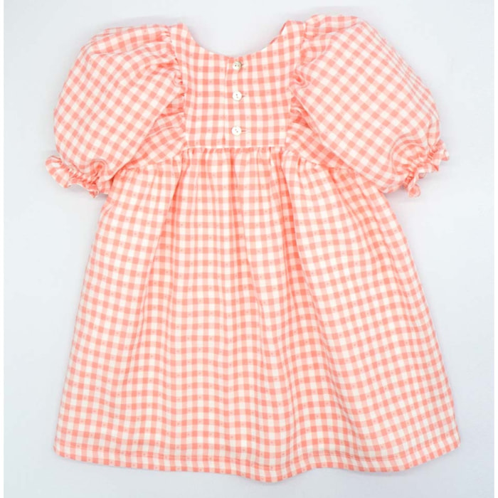 VESTIDO MANGAS ABULLONADAS VICHY PLUMETI ROSA