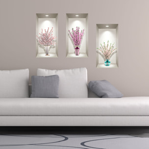 Stickers muraux 3D | Sticker Mural Autocollant effet 3D fleurs bouquets de cerisier - Stickers adhésifs 3D Chambre Salon Trompe l'oeil