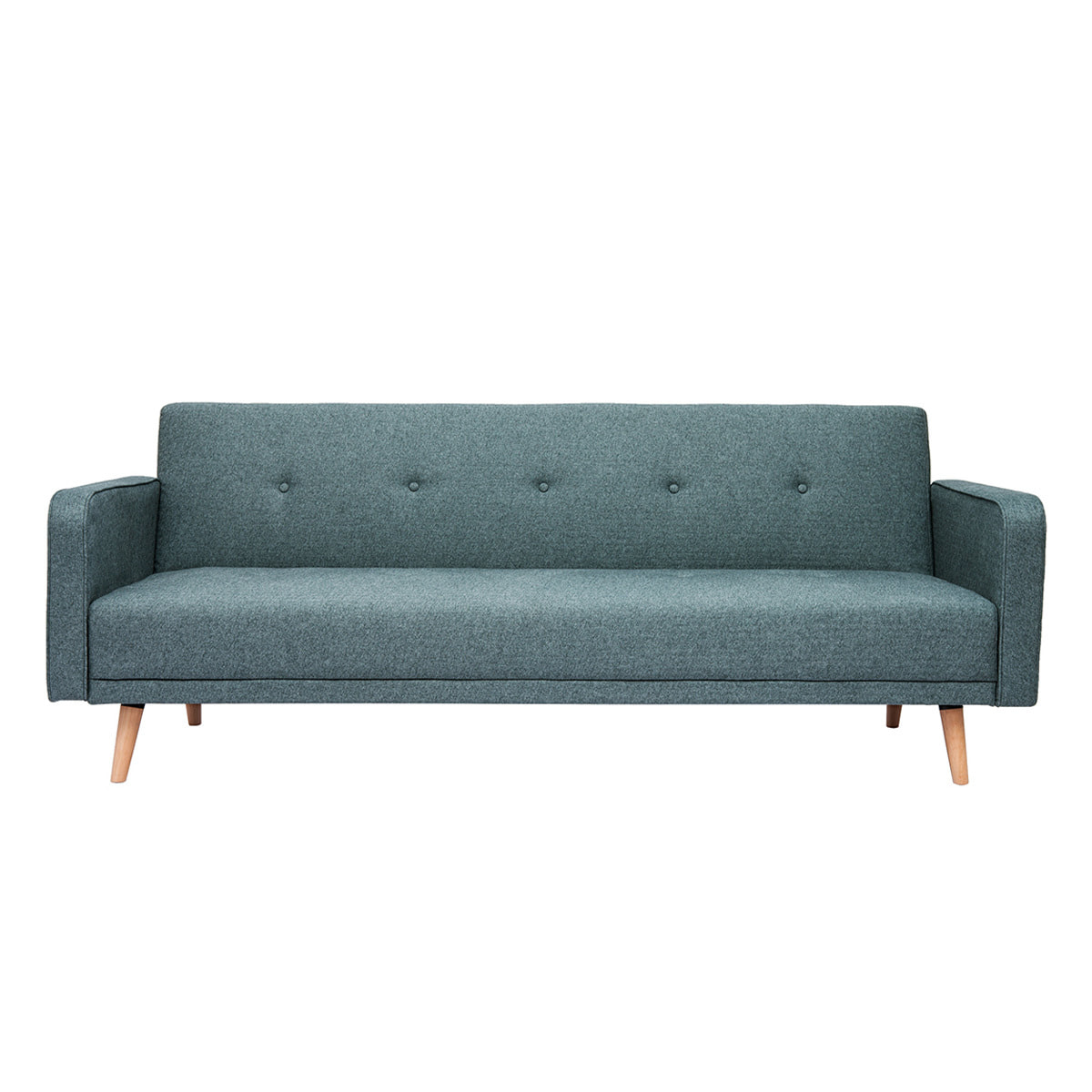 Canapé convertible scandinave 3 places en tissu vert de gris et bois clair ULLA