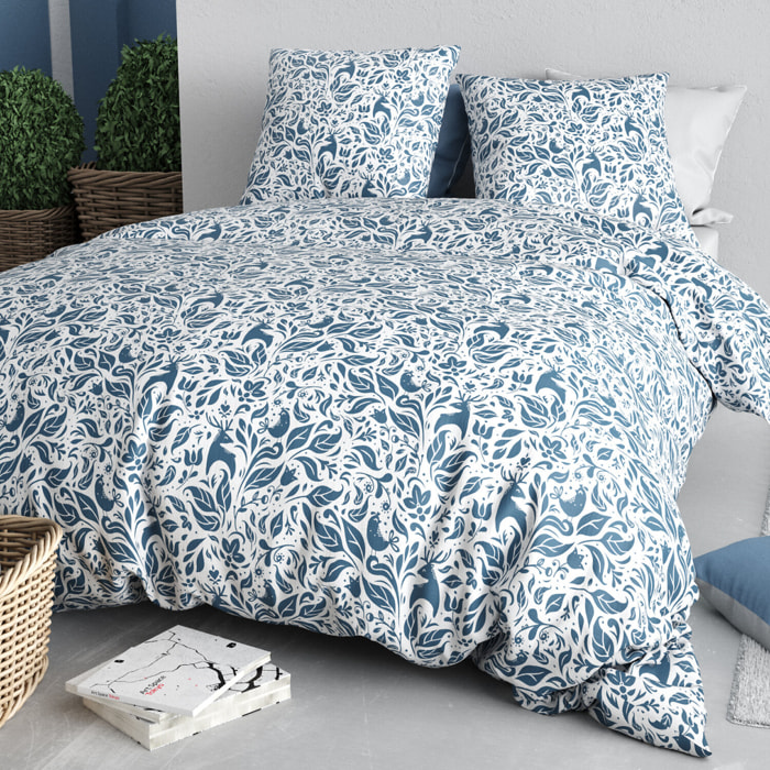 Parure housse de couette imprimé 100% coton - blouva - bleu