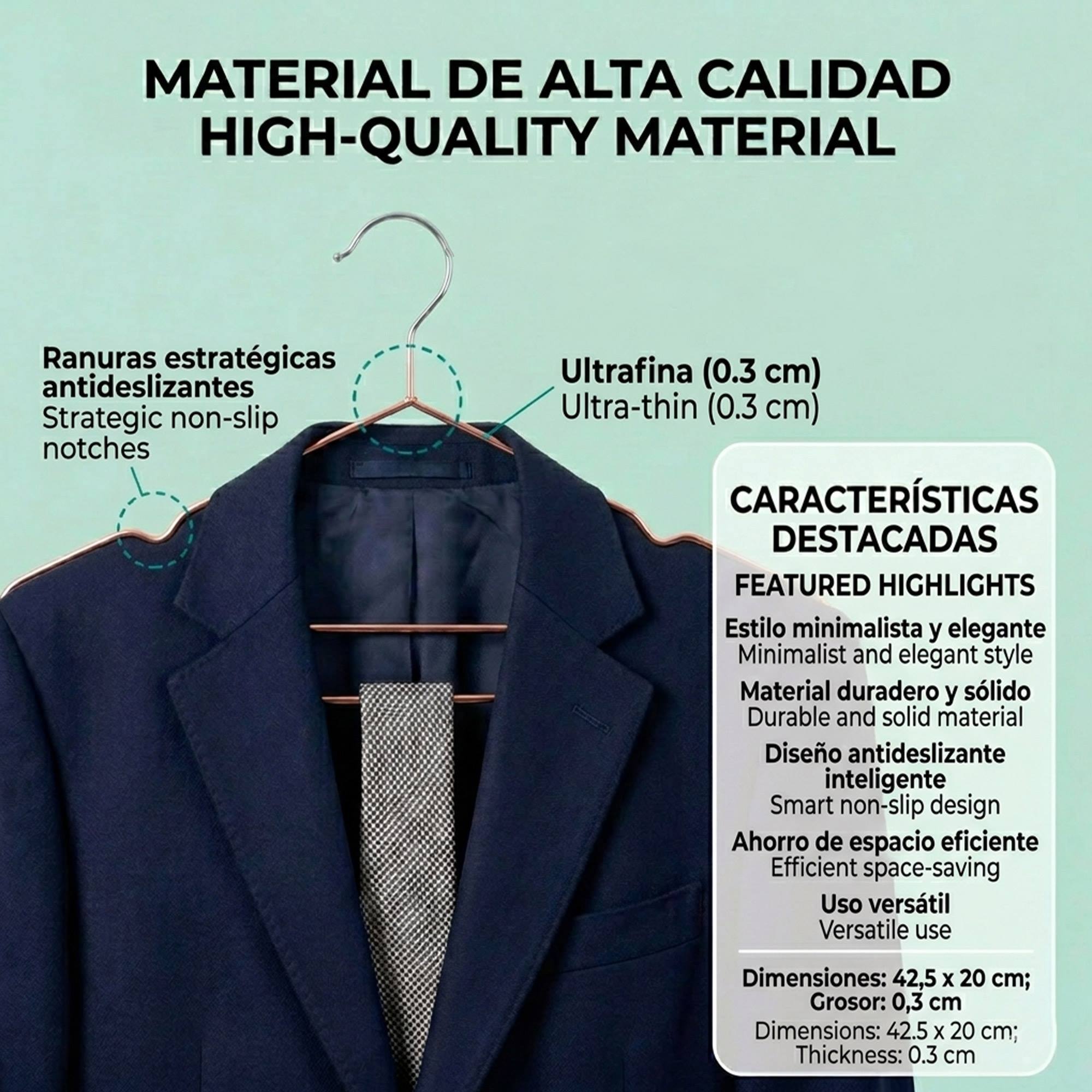 Set de perchas metálicas - Oro rosado - Antideslizantes y finas