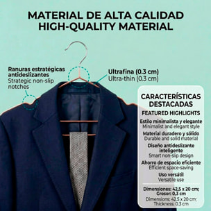 Set de perchas metálicas - Oro rosado - Antideslizantes y finas