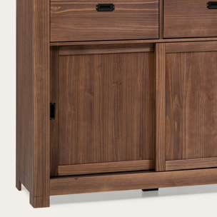 Vitrine Nador -bois massif d'araucaria-couleur kokoa 130 x 190 x 45 cm