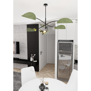 Lampada a sospensione Lotus in acciaio nero e velluto verde