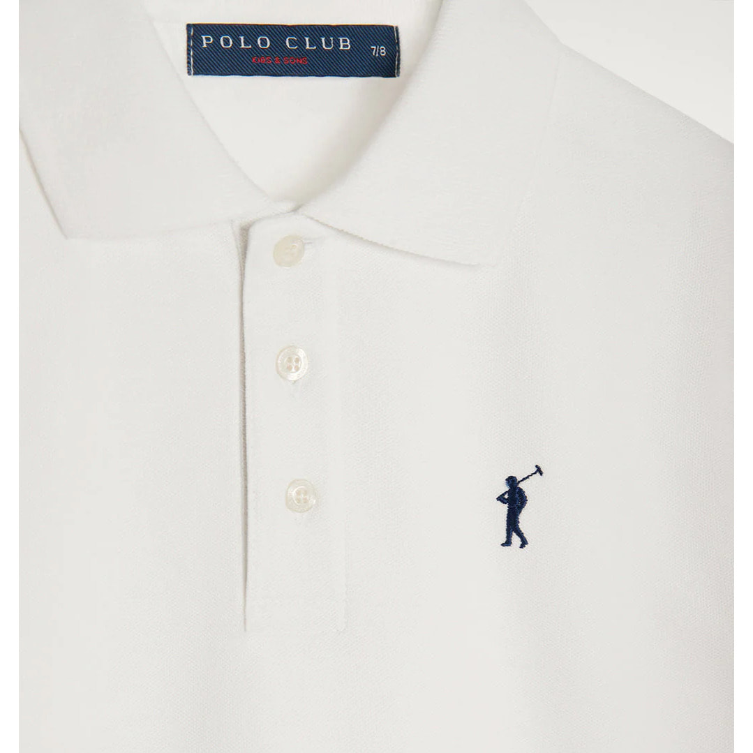 Polo blanco infantil de manga corta con logo bordado a contraste