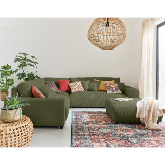 Garance - module d'assise 3 places avec accoudoir gauche - en velours côtelé - Vert
