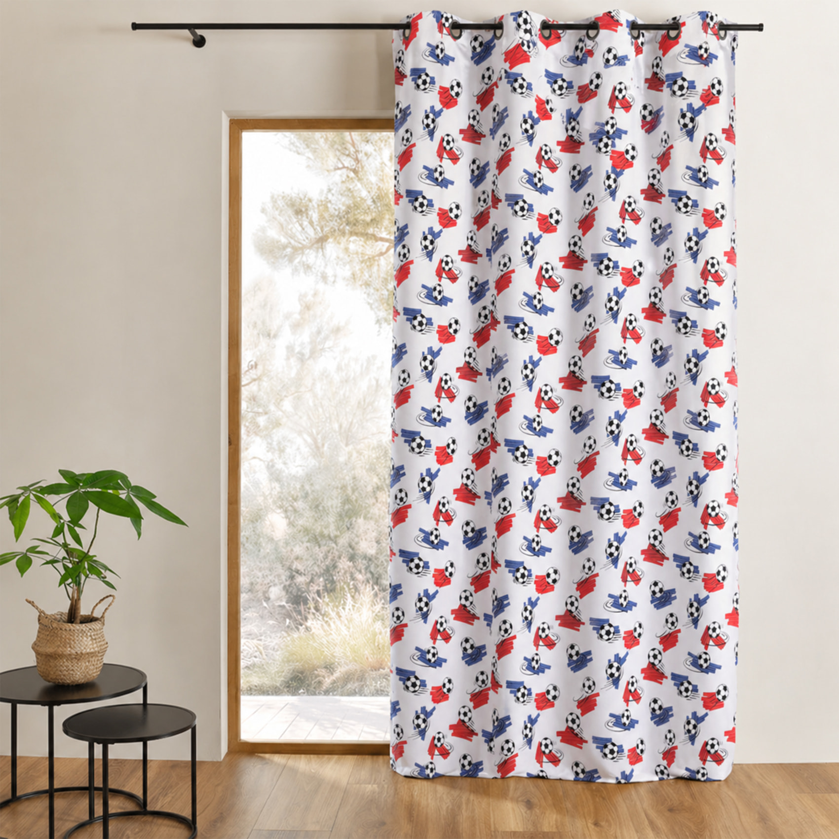 Rideau imprimé football tamisant - Blanc