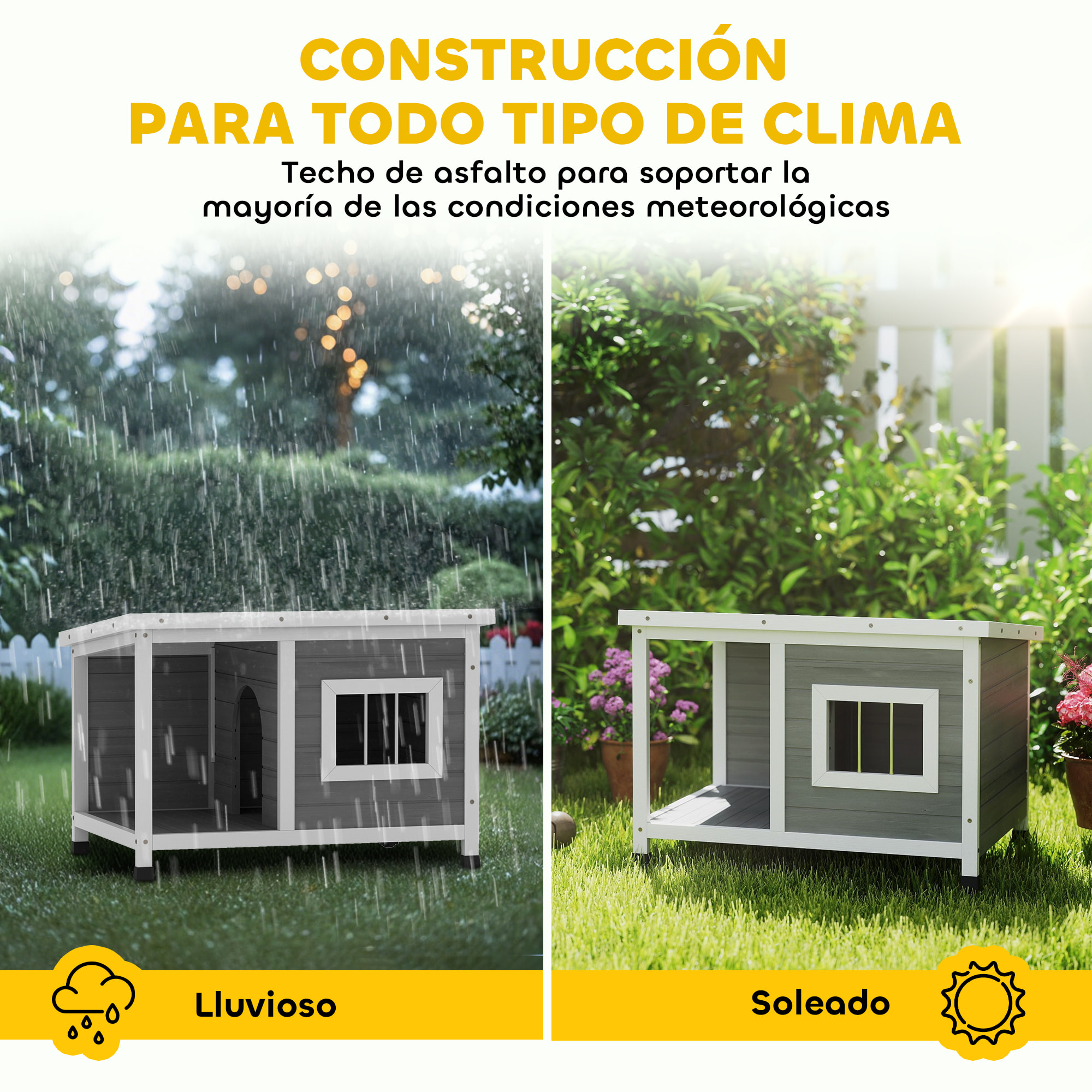 Caseta para Perros Exterior 85,5x62x60 cm Casa para Perros de Madera con Techo Asfáltico Abatible Puerta y Ventana para Perros Pequeños Gris