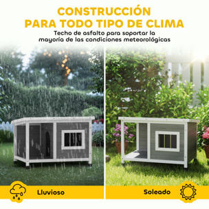 Caseta para Perros Exterior 85,5x62x60 cm Casa para Perros de Madera con Techo Asfáltico Abatible Puerta y Ventana para Perros Pequeños Gris