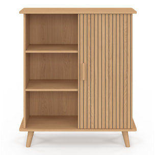 Buffet Faustine 3 étagères et 1 placard effet lattes H80cm