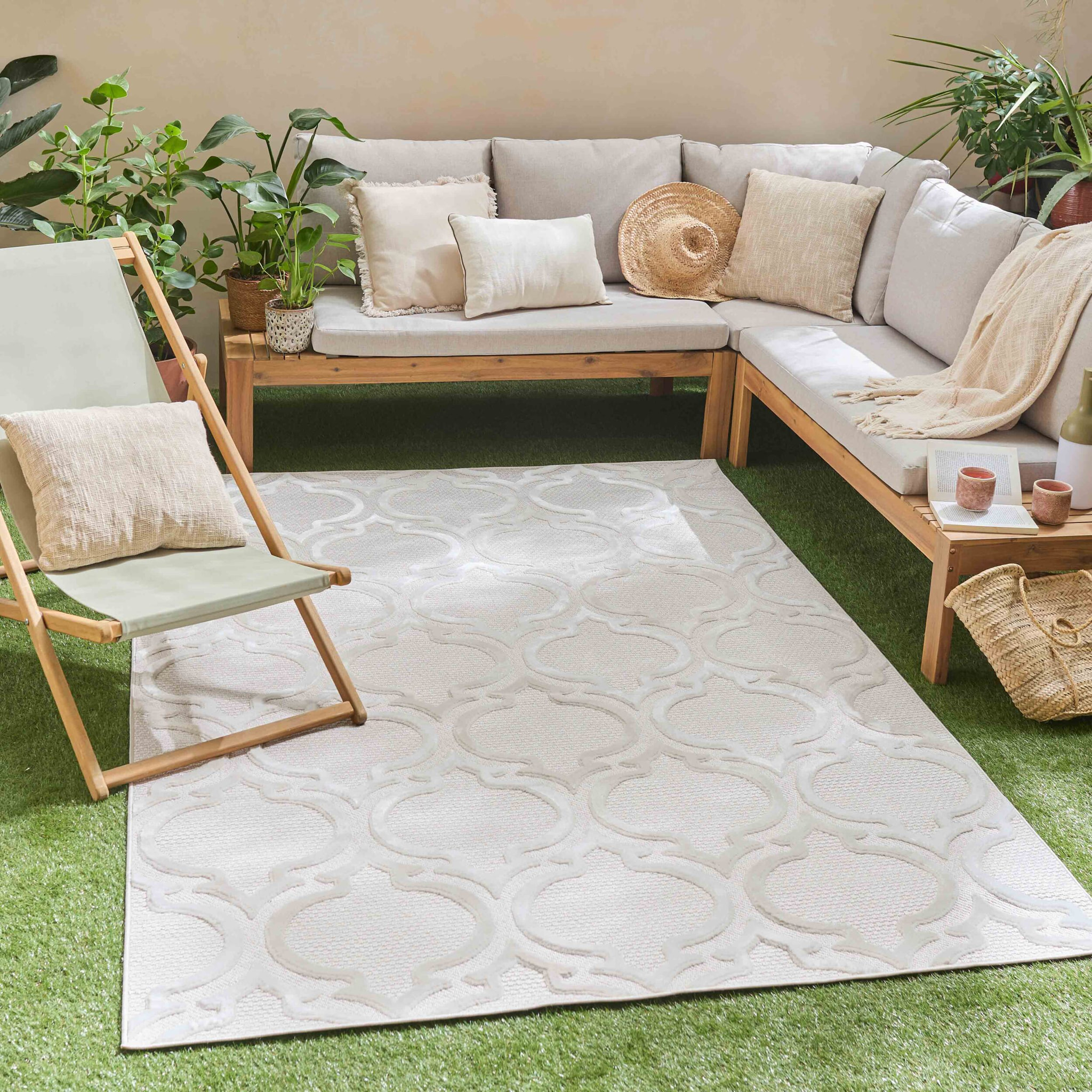 Tapis Loopin 329 crème - Motif en relief - Indoor & Outdoor