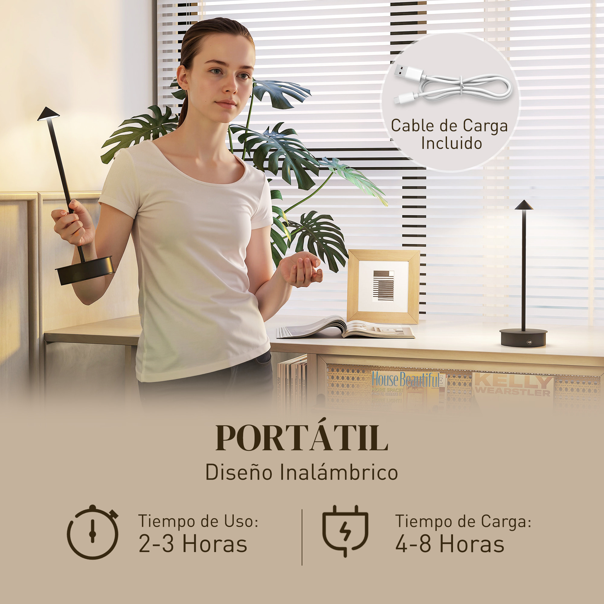 Juego de 2 Lámparas de Mesa Recargables por USB, Lámparas de Mesita de Noche Regulables con Control Táctil, 3000K/4500K/6000K, Luz LED Incluida, para Dormitorio, Salón u Oficina, Negro