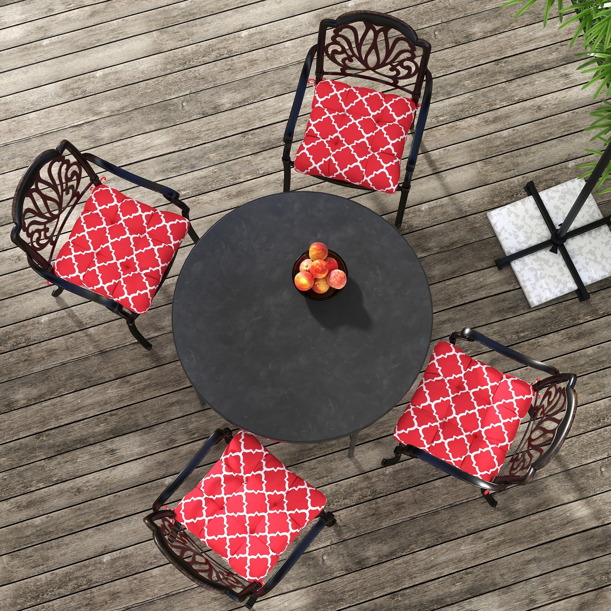 Outsunny Conjunto de Cojines para Sillas de Comedor 48x48x7 cm Juego de 4 Piezas Cojines para Sillas de Jardín Impermeable y Anti-UV con 2 Cordones de Fijación Rojo