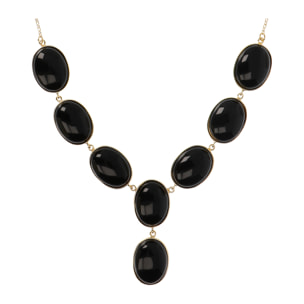 Collana Girocollo a 'Y' in Argento 925 placcato Oro giallo 18kt con Pietre Naturali in Onice Nero