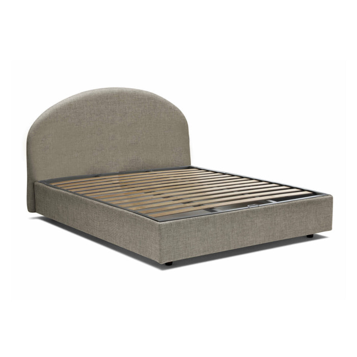 Letto piazza e mezza Akis, Letto contenitore con rivestimento in tessuto, 100% Made in Italy, Apertura frontale, adatto per materasso Cm 120x190, Tortora