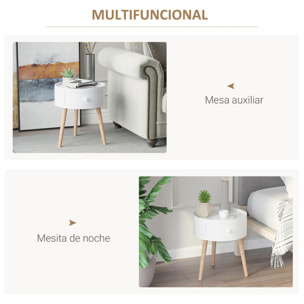 Mesa Auxiliar Trípode con Cajón Pata Elevada de Madera Blanco