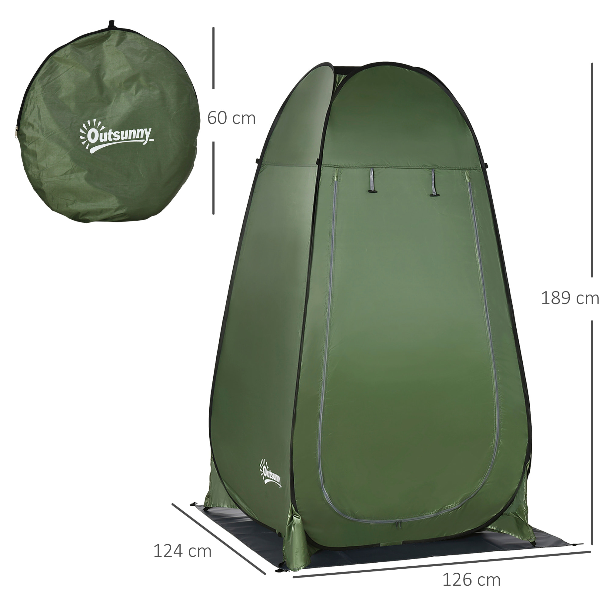 Tienda de Campaña Instantánea Pop-Up Tienda de Ducha Camping Portátil con Gancho Bolsillo Bolsa de Transporte y UV 20+ para Baño Vestuario Cambiador 126x124x189 cm Verde Oliva
