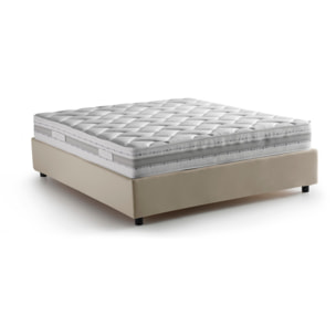 Letto piazza e mezza Arianna, Letto contenitore con rivestimento in tessuto, 100% Made in Italy, Apertura frontale, adatto per materasso Cm 120x200, Beige