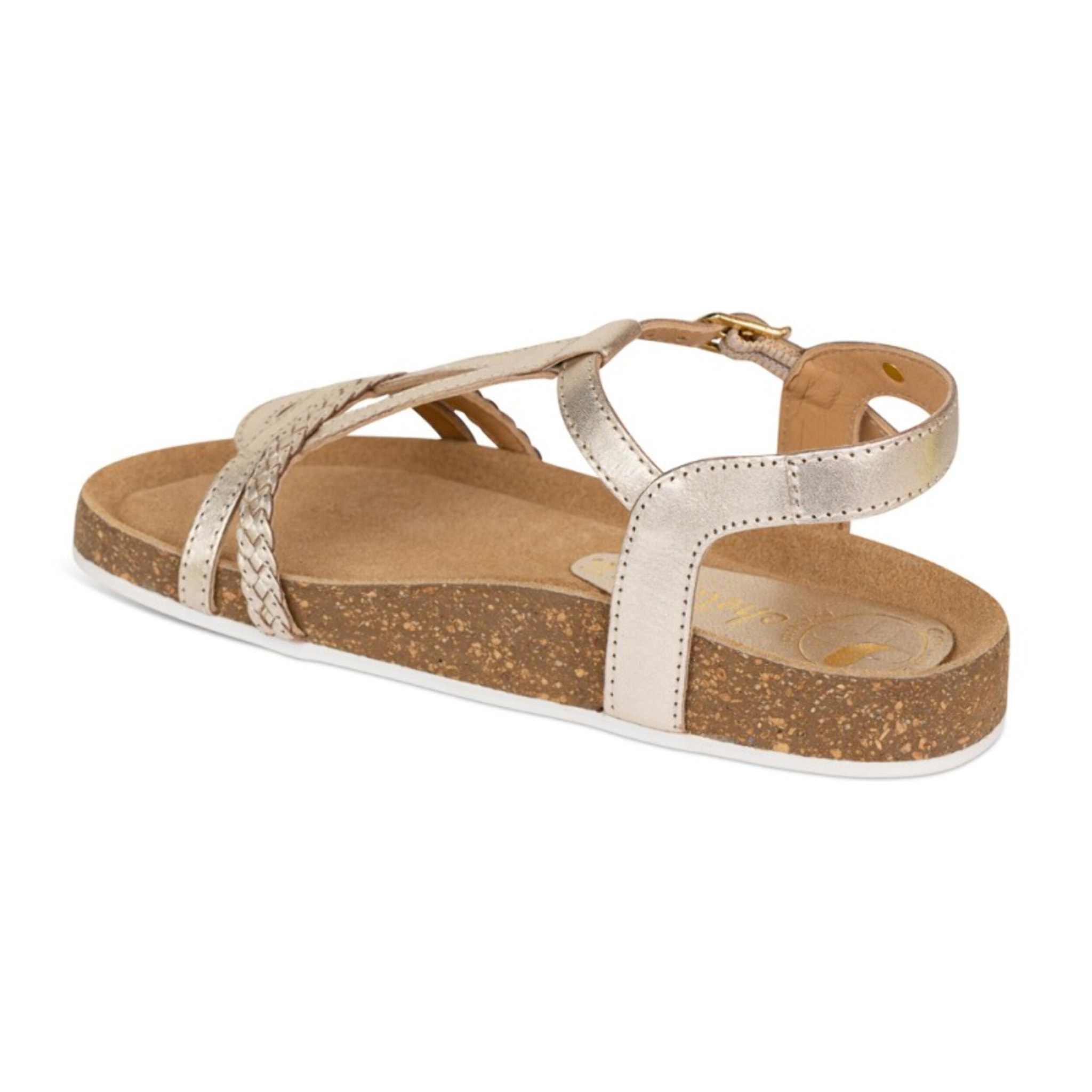 Sandalia Bios Piel Natural. hebilla/Trenza