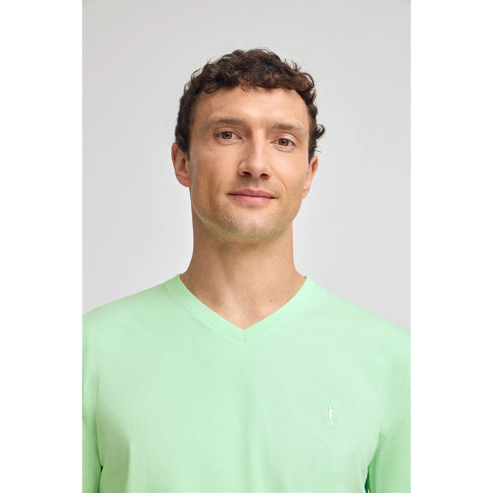 Camiseta color menta de manga corta y cuello de pico con bordado Rigby Best