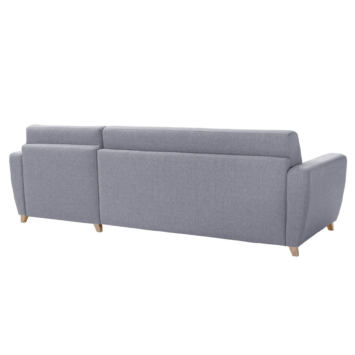 Canapé d'angle réversible et convertible avec coffre 4 places en tissu gris et bois clair GRAHAM