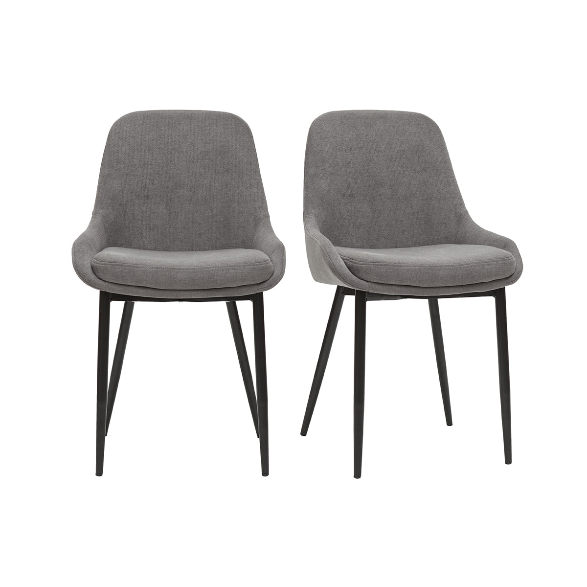 Chaises design en tissu effet velours gris et métal noir (lot de 2) HOLO