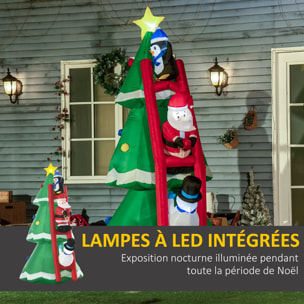 Décoration gonflable LED de Noël 2,47H m - sapin de Noël enneigé décoré avec échelle personnages - polyester imperméable