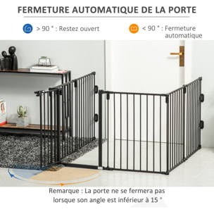 PawHut Barrière de sécurité - parc enclos chien modulable pliable - porte verrouillable - 6 panneaux acier et PP - dim. 362,5L max. x 76H cm noir