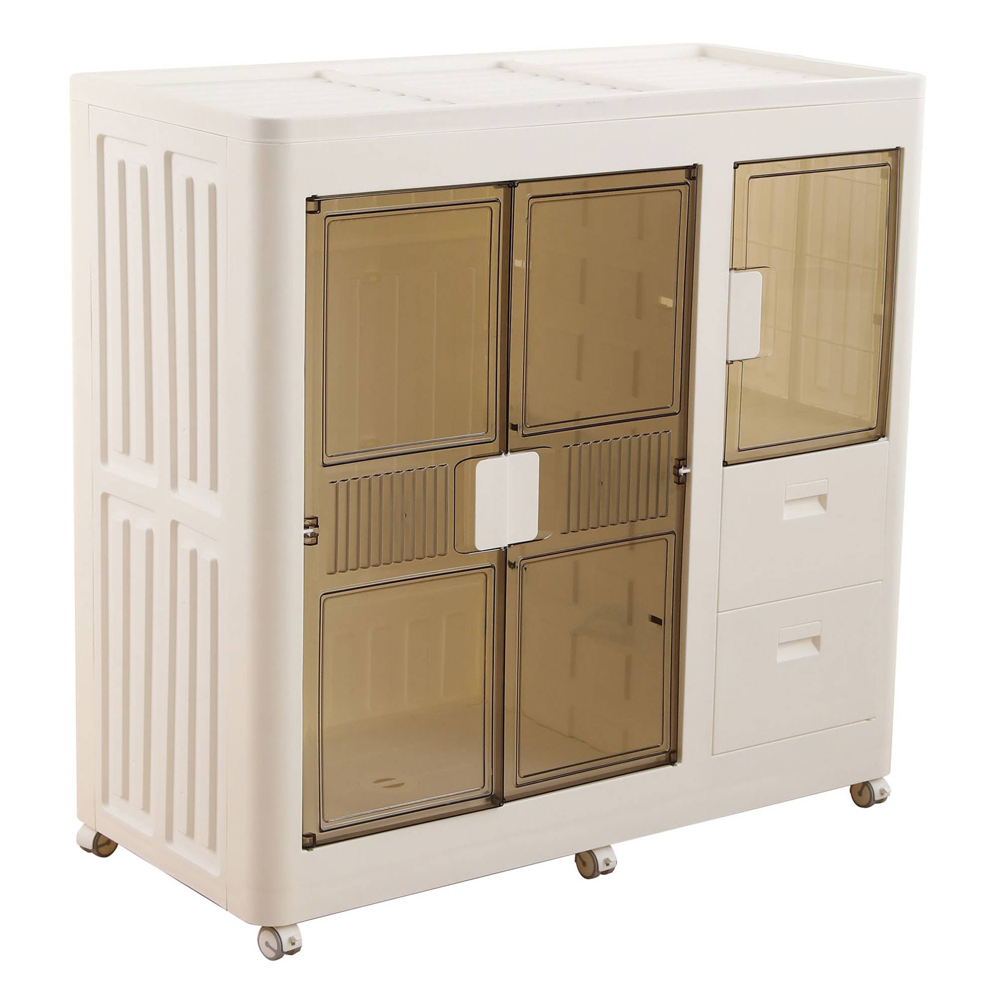 Armario plegable con Ruedas 2 Compartimentos y 2 Cajones en color Blanco 100x46,5x96,5cm