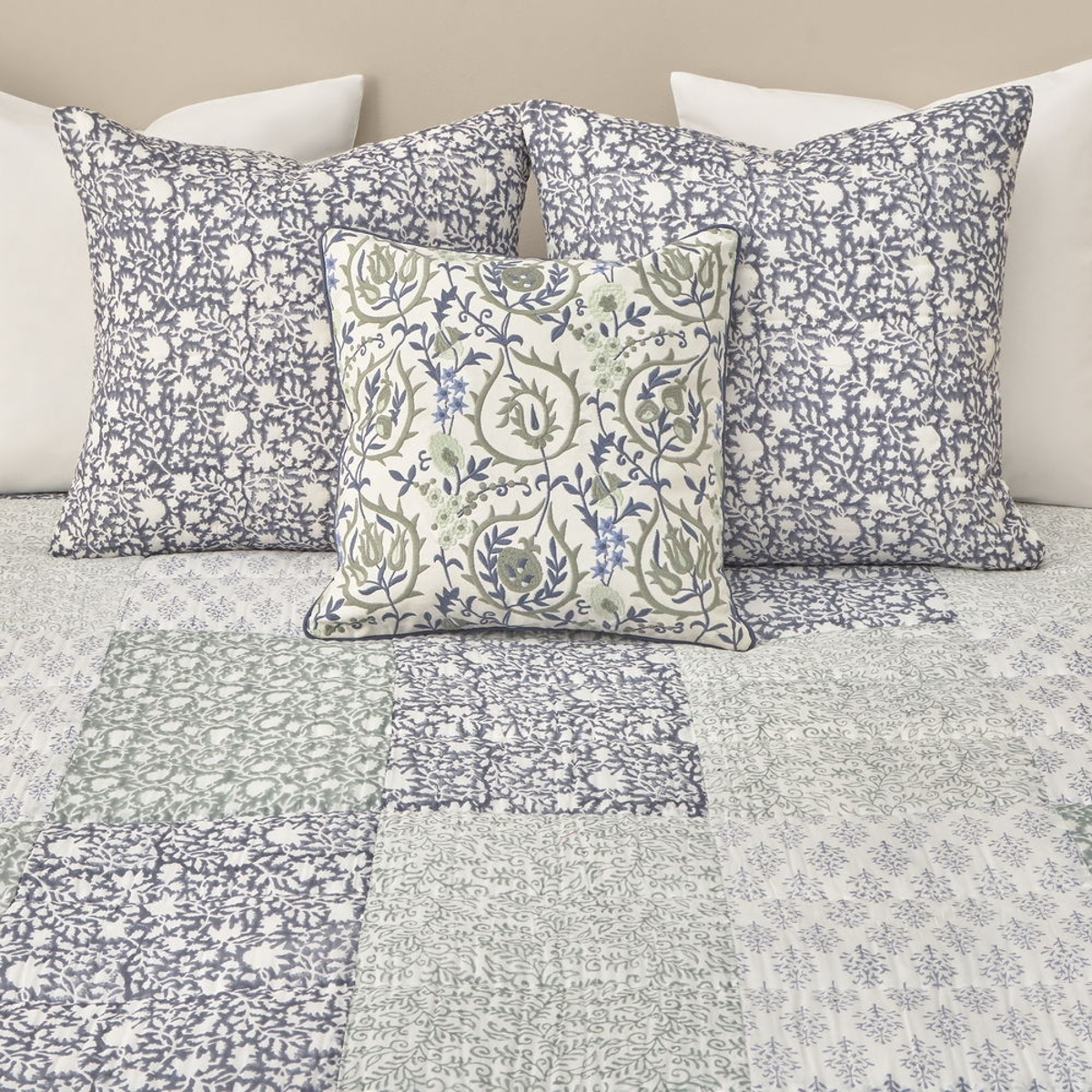 Colcha acolchada patchwork Block color azul 100% Algodón