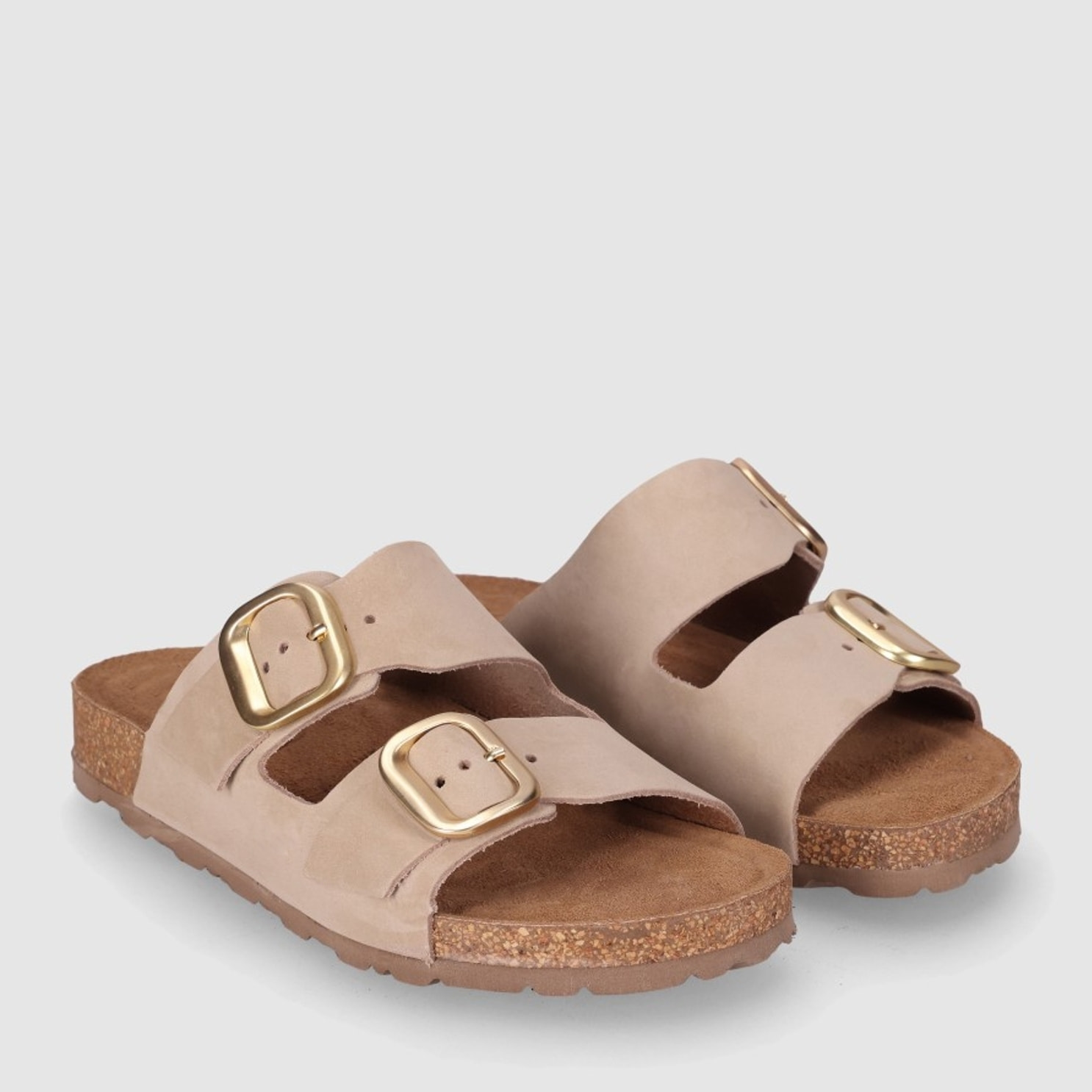 Sandalias de Piel - Arena - Tacón: Bajo