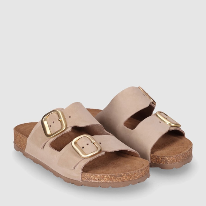 Sandalias de Piel - Arena - Tacón: Bajo