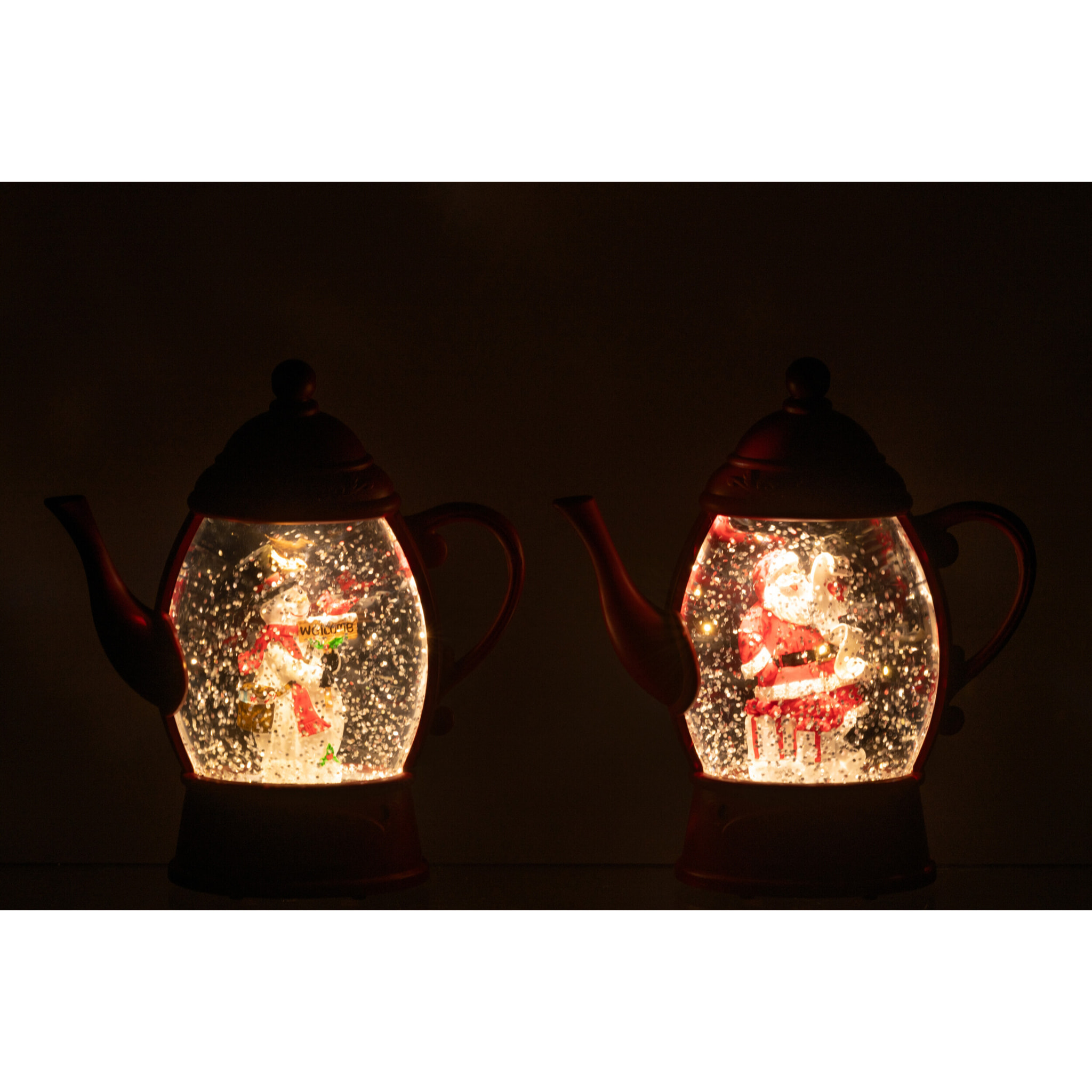 J-Line suspension Boule À Neige Bonhomme Théière - plastique - rouge - 2 pcs