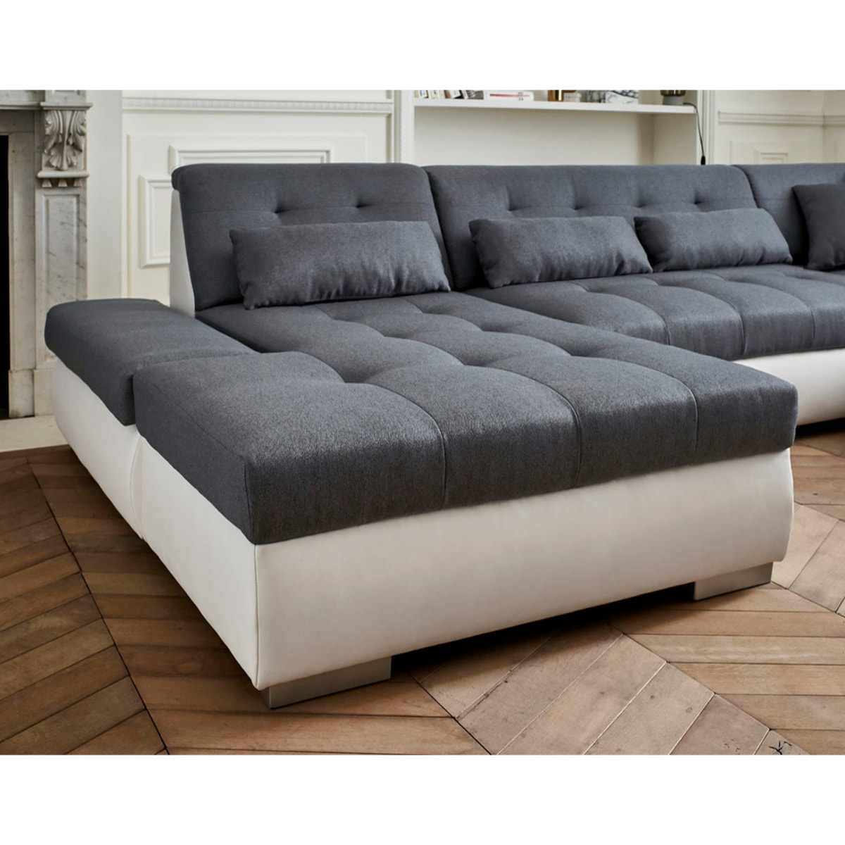 Vermont - canapé panoramique d'angle droit - 7 places - XXL - Blanc / Gris
