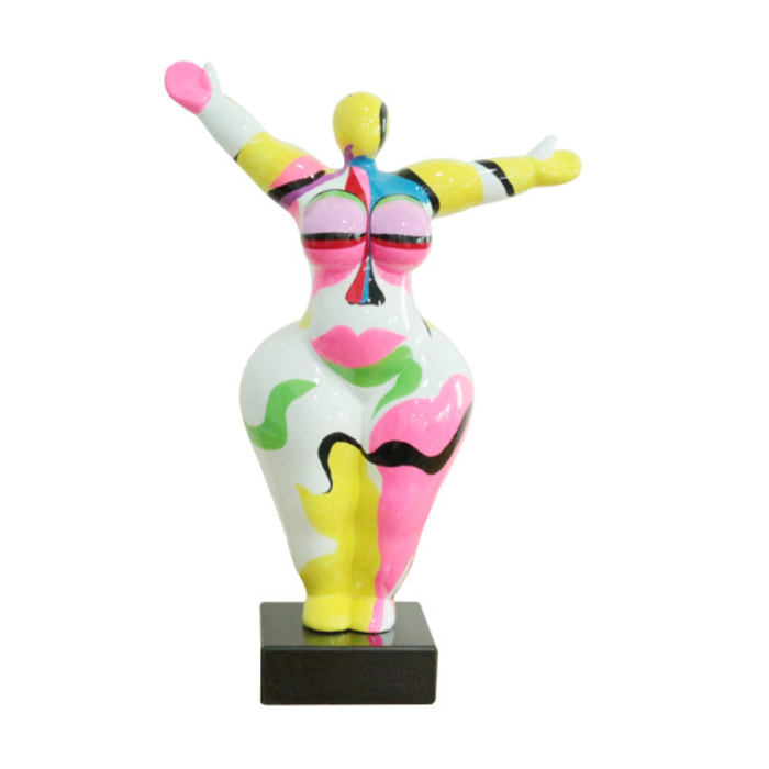 Statue femme en résine bras levés multicolore H54cm - SUBHA 03