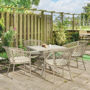 Ensemble salle à manger de jardin 4 places 5 pièces métal résine tressée beige