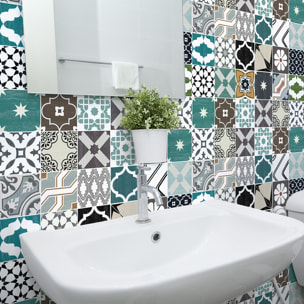 Stickers muraux - Sticker Mural Carrelage adhésif Cuisine Salle de Bain - 30 STICKERS CARREAUX DE CIMENT AUTHENTIQUES AILANI
