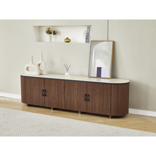 Meuble tv ovale en bois et céramique "Portofino" - 200 x 40 x 55 cm - Marron