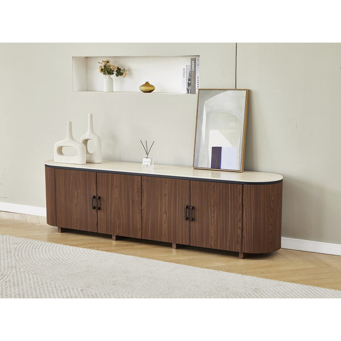 Meuble tv ovale en bois et céramique "Portofino" - 200 x 40 x 55 cm - Marron