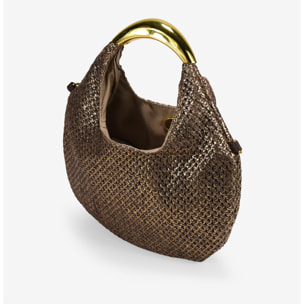 Bolso de mano dorado en rafia con metal