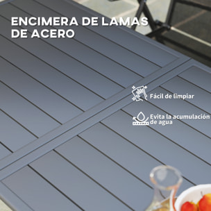 Mesa Jardín Exterior Rectangular de Acero 150x80x74 cm Mesa Terraza Exterior con Diseño en Lamas Resistente a la Intemperie Fácil de Limpiar Gris Oscuro