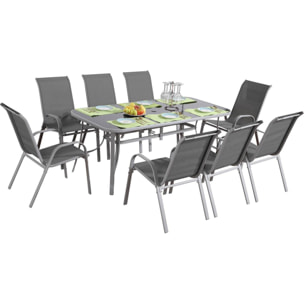Table et chaises de jardin en textilène "cordoba + Porto" 8 personnes gris clair