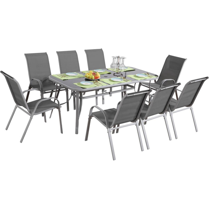 Table et chaises de jardin en textilène "cordoba + Porto" 8 personnes gris clair