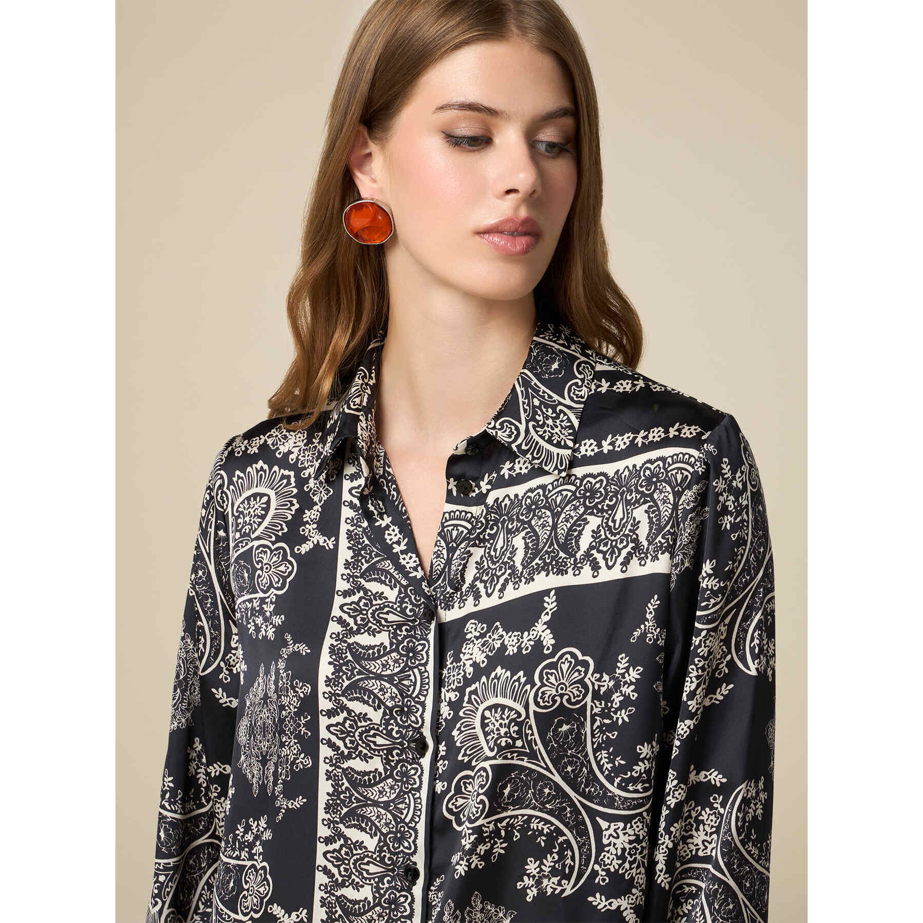 Oltre - Patterned satin shirt - Negro