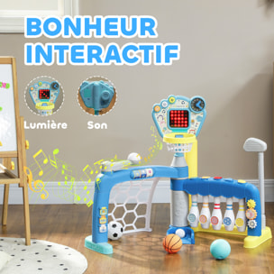 Jeux sportifs 5 en 1 enfant 18-48 mois - foot, basket, golf, baseball, bowling - effets lumineux sonores bleu