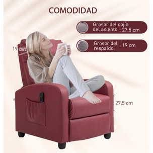 Sillón de Masaje, Sillón Relax Reclinable con Mando a Distancia, 2 Zonas de Masaje, 8 Programas, 5 Niveles de Intensidad, Bolsillo Lateral y Temporizador Tapizado en PU 68x88x98 cm Rojo Burdeos