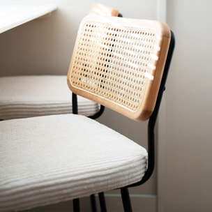 Lot de 2 tabourets de bar en cannage et velours côtelé - MUSE