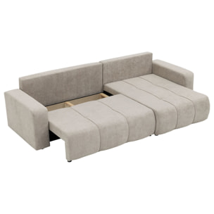 Nicole - Canapé d'angle réversible 5 places convertible avec coffre en tissu - Taupe